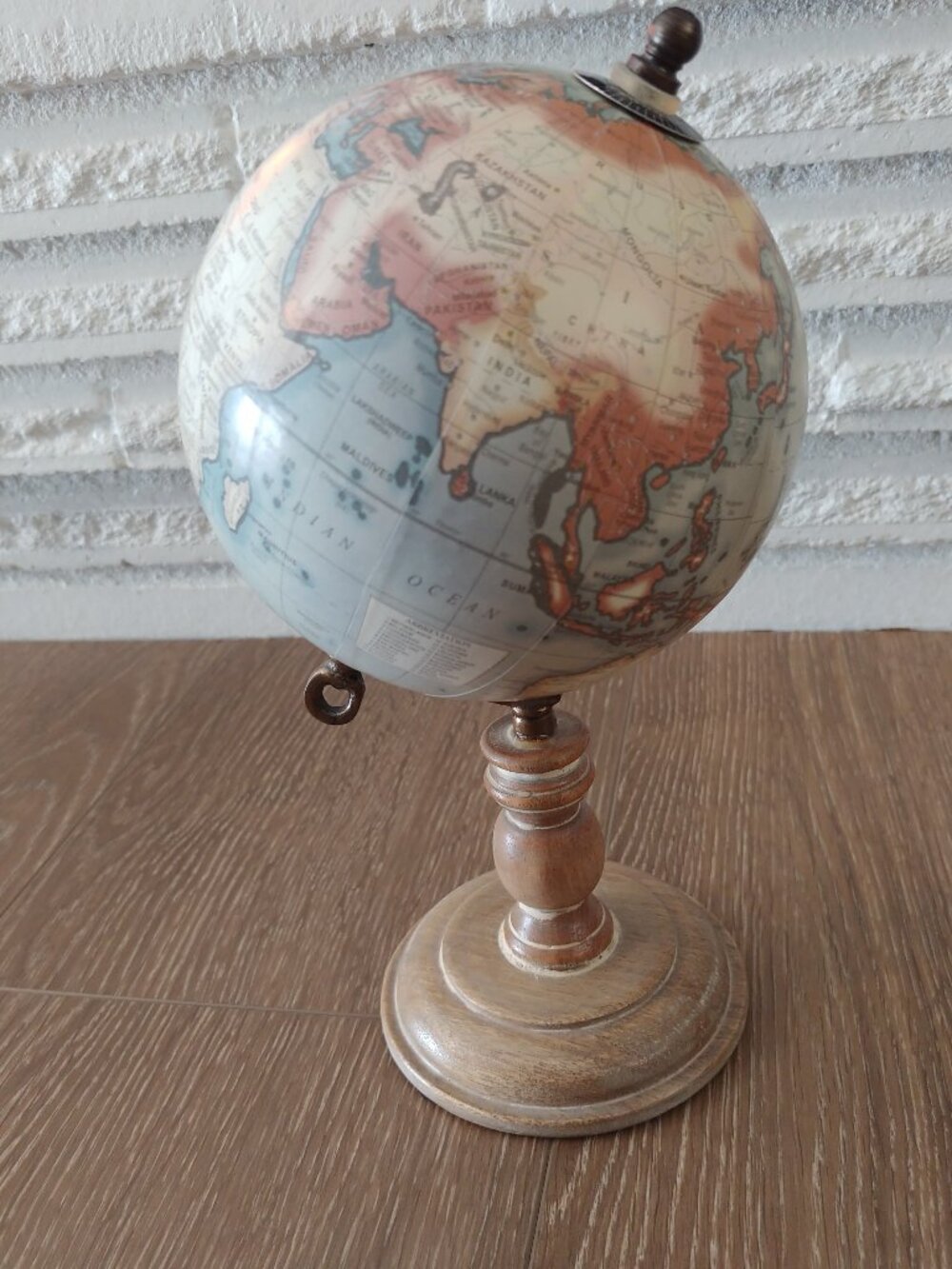 Home Essentials and Beyond Decorative Rotating World Globe Wood Pedestal Base